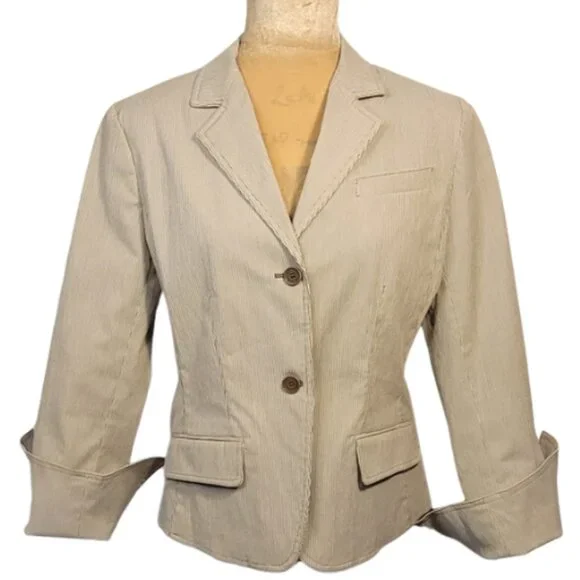 NWOT Anne Klein Corduroy Power Blazer Cuffed Sleeve Brown Tan Size 8 - Picture 1 of 13